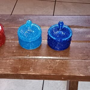 Set of Three Textured Glass Jars with Lids